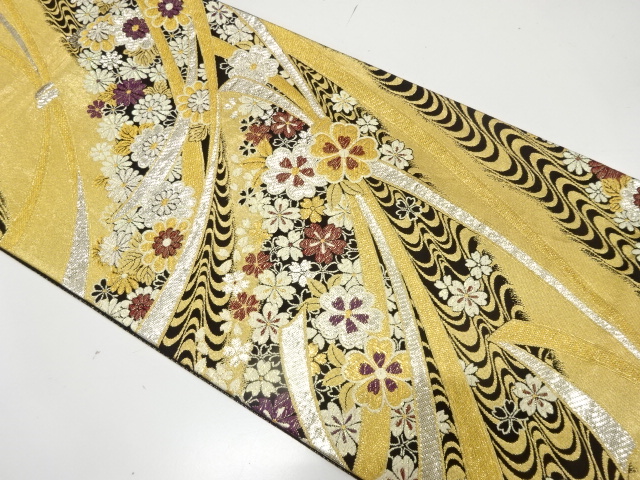 JAPANESE FUKURO OBI FOR FURISODE / WOVEN FLORAL PLANTS